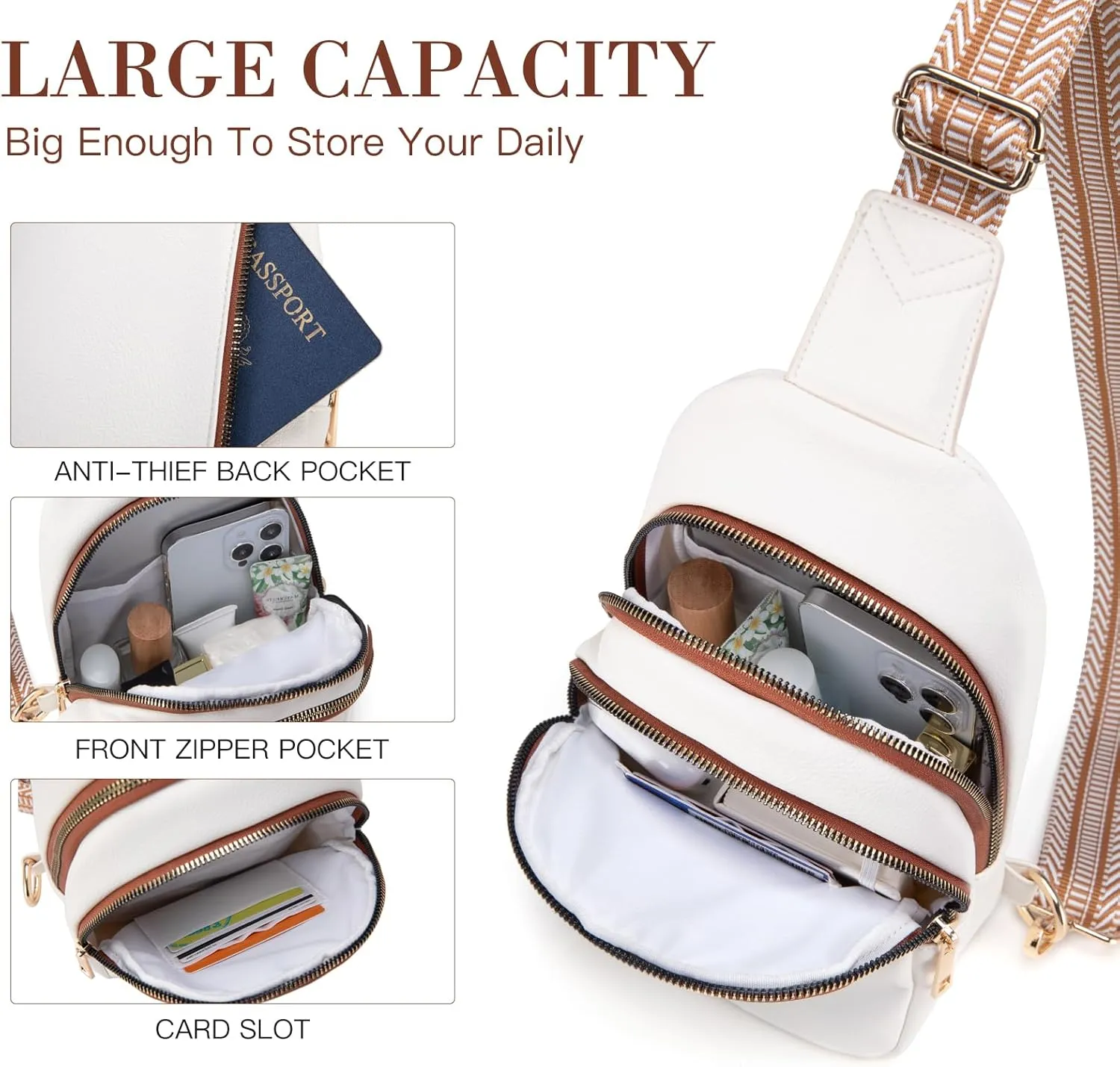Personalized Mothers Day Gifts Initial Sling Bag PU Crossbody Bags for Women Mother's Day Birthday Gifts for Women Mom Sister Wife (Beige with Brown-S)