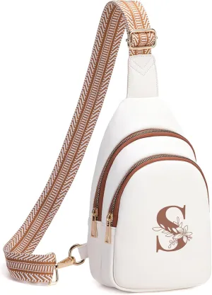Personalized Mothers Day Gifts Initial Sling Bag PU Crossbody Bags for Women Mother's Day Birthday Gifts for Women Mom Sister Wife (Beige with Brown-S)