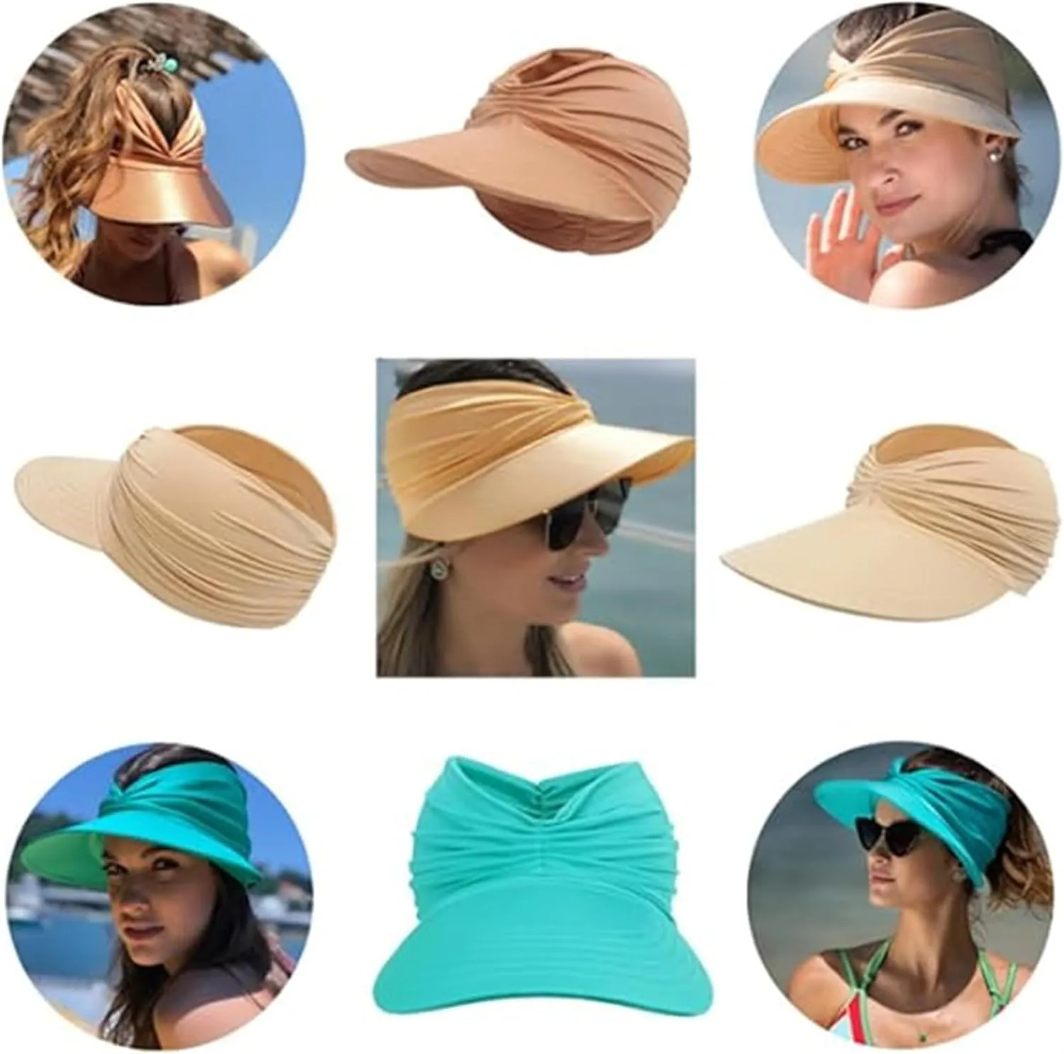Peshoriadm Summer Women's Sun Hat, Wide Brim Breathable Empty Elastic Top Ponytail Sun Beach Hats, for Beach and Vacation