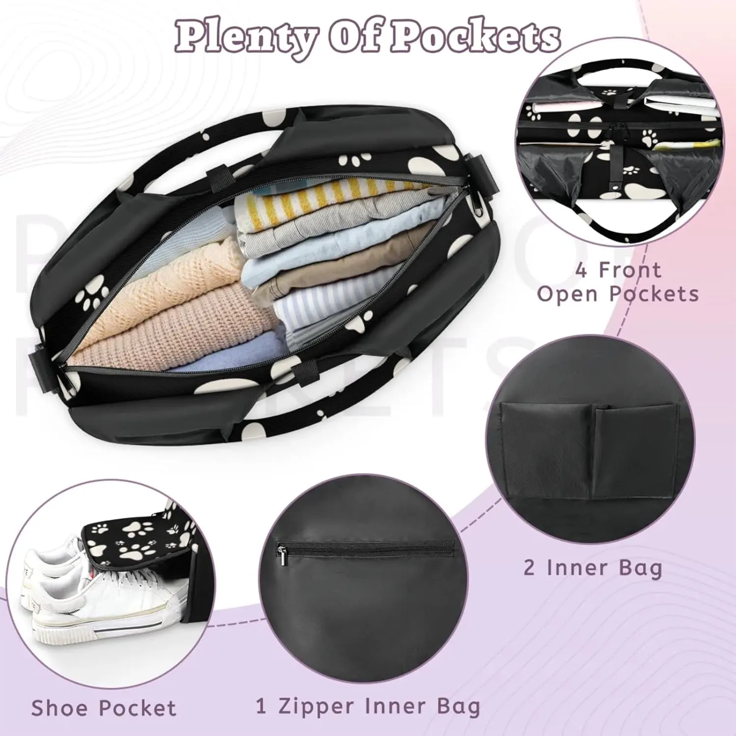 Pet Paws Paper Gym Bag Yoga Mat Tote for Women with Shoes Compartment Lightweight Duffle Travel Carrier Wet Dry Storage Pockets Adjustable Pilates Mats Shoulder Bags for Sport Swim