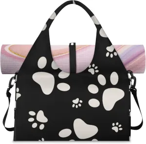 Pet Paws Paper Gym Bag Yoga Mat Tote for Women with Shoes Compartment Lightweight Duffle Travel Carrier Wet Dry Storage Pockets Adjustable Pilates Mats Shoulder Bags for Sport Swim