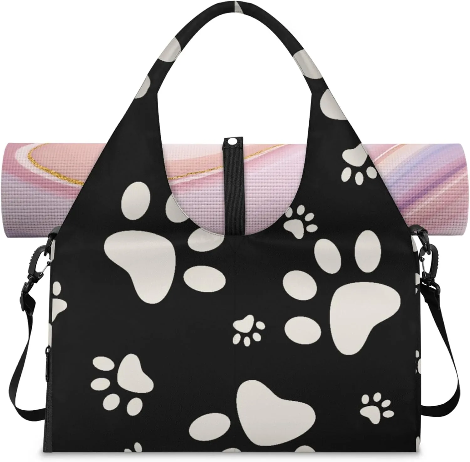 Pet Paws Paper Gym Bag Yoga Mat Tote for Women with Shoes Compartment Lightweight Duffle Travel Carrier Wet Dry Storage Pockets Adjustable Pilates Mats Shoulder Bags for Sport Swim