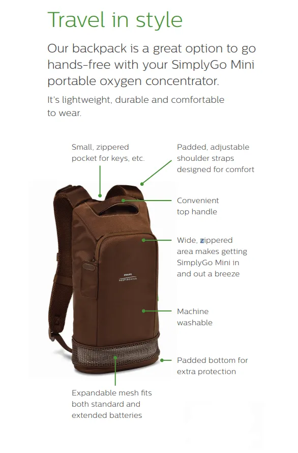 Philips SimplyGo Mini Oxygen Concentrator Backpack (Brown & Black)