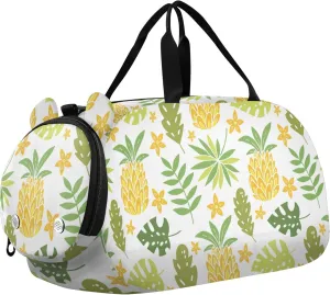 Pineapple Tropical Leaves Palm Trees Duffel Bag with Shoes Compartment Lightweight Travel Duffel Bag for Beach Swim Bags Pool Sports
