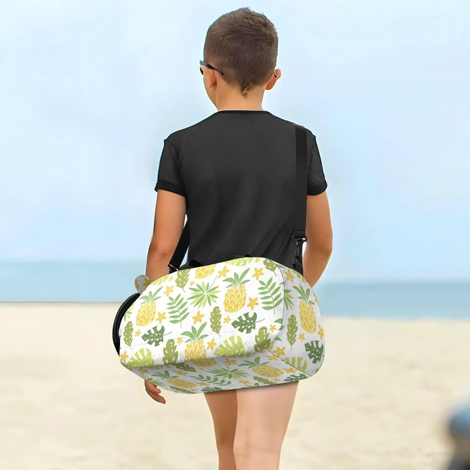 Pineapple Tropical Leaves Palm Trees Duffel Bag with Shoes Compartment Lightweight Travel Duffel Bag for Beach Swim Bags Pool Sports