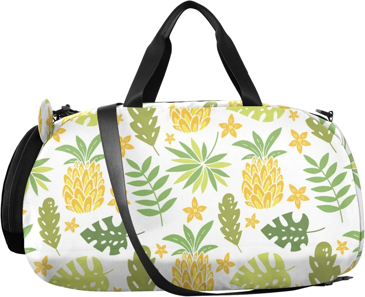 Pineapple Tropical Leaves Palm Trees Duffel Bag with Shoes Compartment Lightweight Travel Duffel Bag for Beach Swim Bags Pool Sports