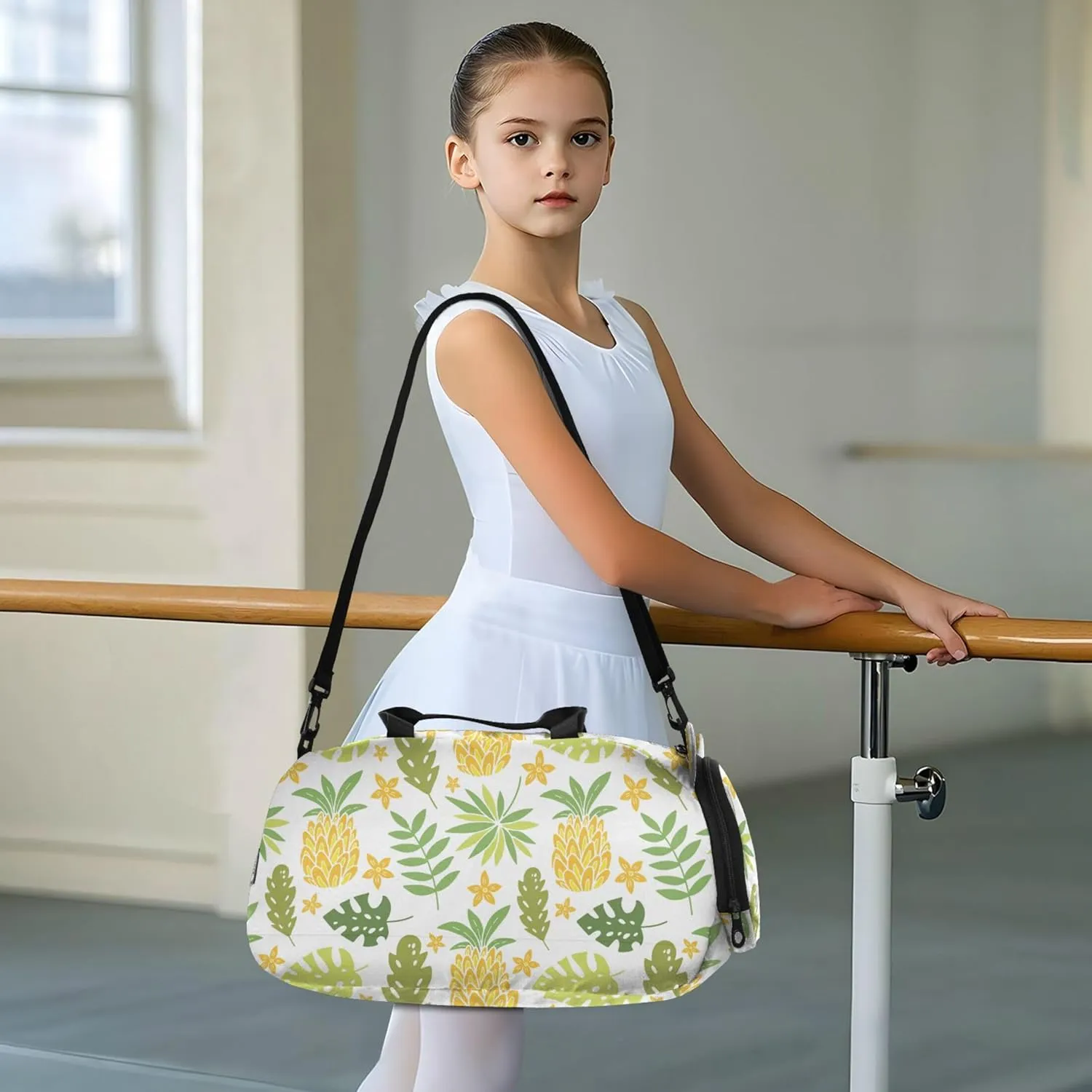 Pineapple Tropical Leaves Palm Trees Duffel Bag with Shoes Compartment Lightweight Travel Duffel Bag for Beach Swim Bags Pool Sports