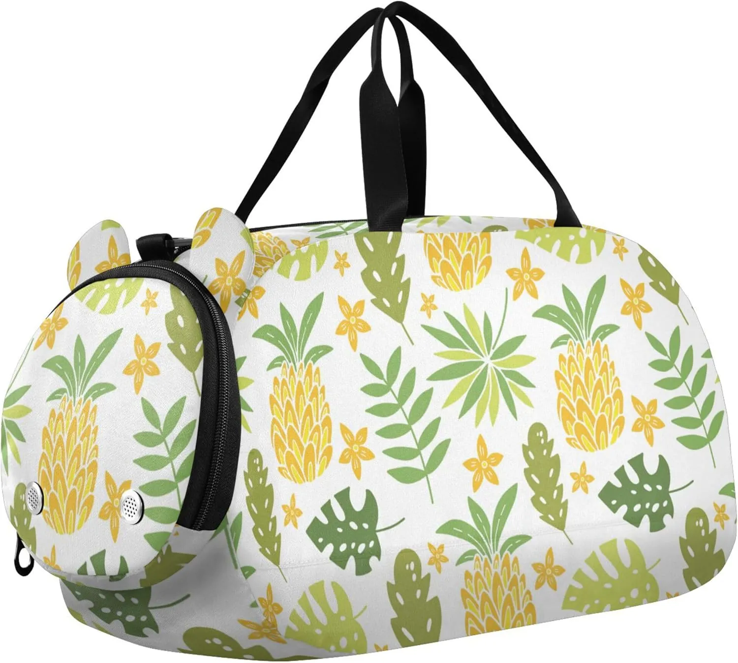 Pineapple Tropical Leaves Palm Trees Duffel Bag with Shoes Compartment Lightweight Travel Duffel Bag for Beach Swim Bags Pool Sports