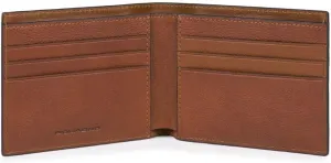 Piquadro Black Square Men's Leather Wallet, Tobacco Leather, 11 cm, Coin Purse