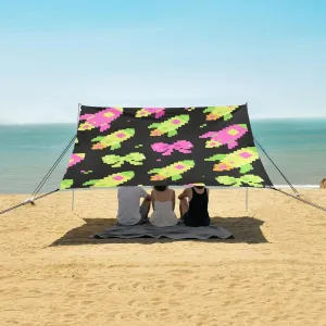 Pixel Style Bows Rockets Beach Canopy Tent Anti-UV & Wind Resistant, Camping Sun Shelter Easy Setup Portable,Outdoor Shade Tents with Sandbags,Sand Shovels,Ground Pegs & Stability Poles