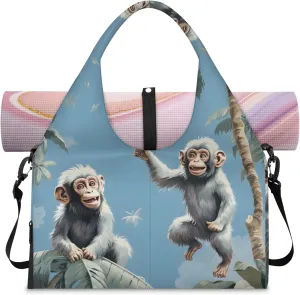 Playful monkeys Women's Yoga Gym Bag - Adjustable shoulder strap with shoe compartment, large gym bag with multiple pockets for yoga mat, gym equipment and travel accessories