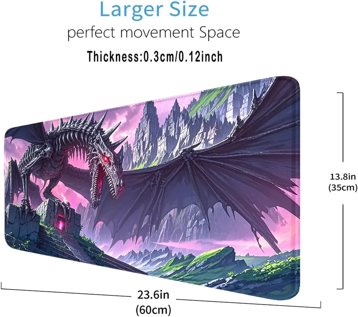 Playmat for MTG- Stitched Edges TCG Playmat- 24x14 inches Non-Slip Dragon MTG Playmat Smooth Surface Rubber Base Board Game Mousepad for Trading Card Game Playing Includes Storage Bags