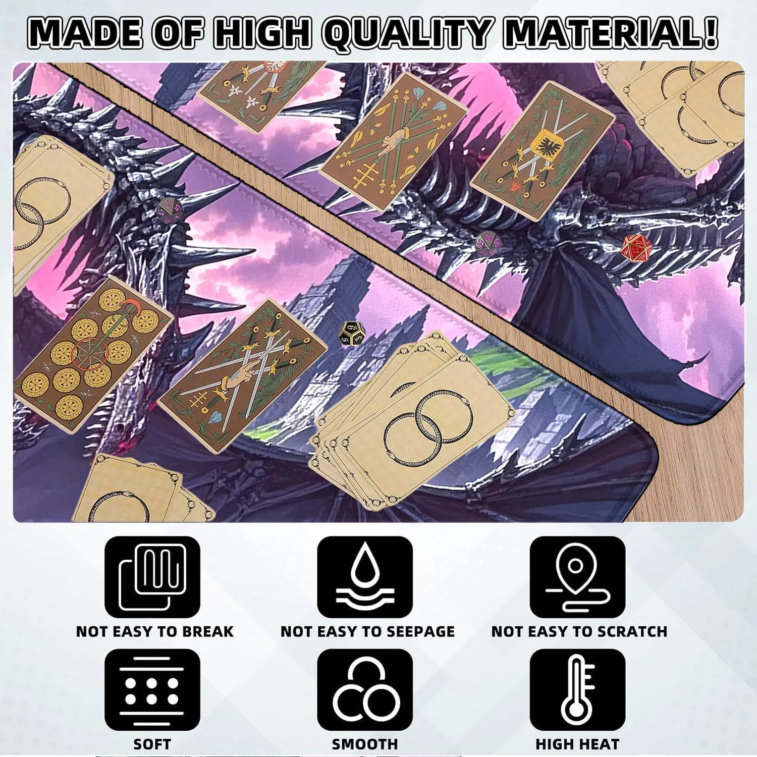 Playmat for MTG- Stitched Edges TCG Playmat- 24x14 inches Non-Slip Dragon MTG Playmat Smooth Surface Rubber Base Board Game Mousepad for Trading Card Game Playing Includes Storage Bags