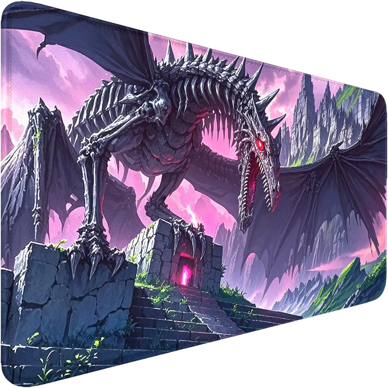 Playmat for MTG- Stitched Edges TCG Playmat- 24x14 inches Non-Slip Dragon MTG Playmat Smooth Surface Rubber Base Board Game Mousepad for Trading Card Game Playing Includes Storage Bags