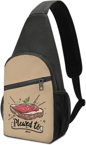 Pleased to Meat Funny Sling Bag Travel Daypack Crossbody Shoulder Backpack for Hiking Cycling