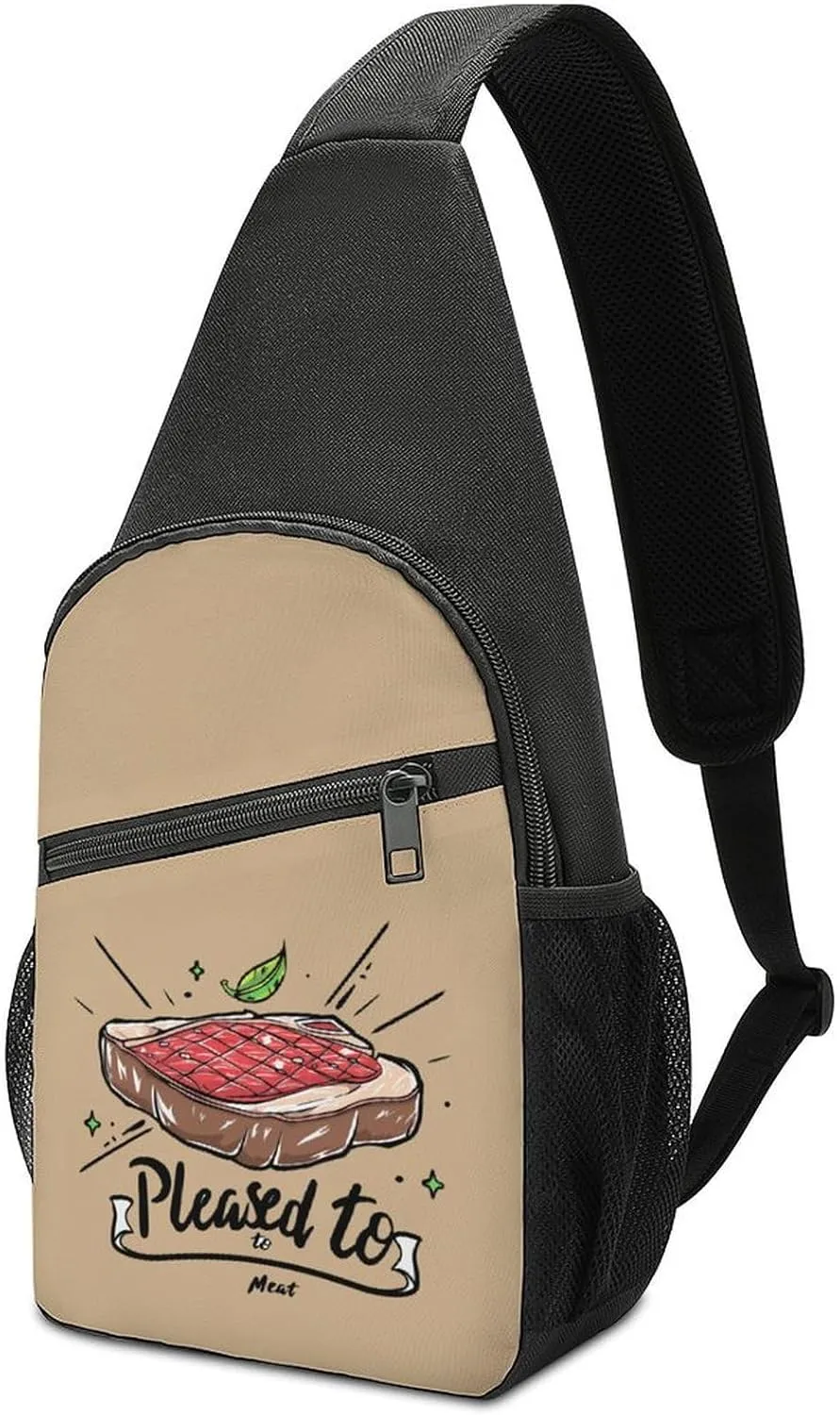 Pleased to Meat Funny Sling Bag Travel Daypack Crossbody Shoulder Backpack for Hiking Cycling