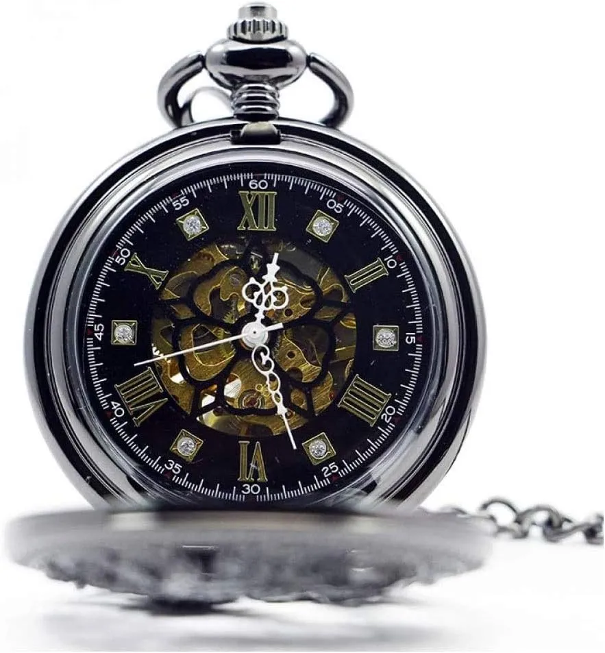 Pocket Watch,Peony Mocking Phoenix flip top Watch,Mens Antique Mechanical Pocket Watch,Retro Classic Embossed Hollow Mechanical Pocket Watch (Color : A)