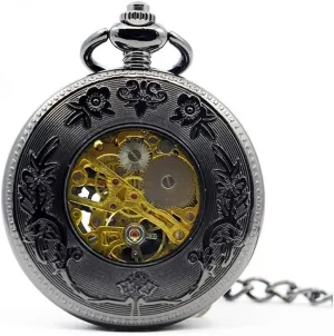 Pocket Watch,Peony Mocking Phoenix flip top Watch,Mens Antique Mechanical Pocket Watch,Retro Classic Embossed Hollow Mechanical Pocket Watch (Color : A)