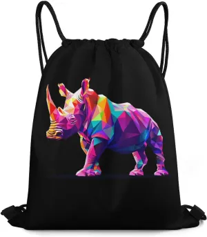 Polygonal Rhinoceros Sports Gym Bag Lightweight Drawstring Backpack String Bag for Travel Hiking