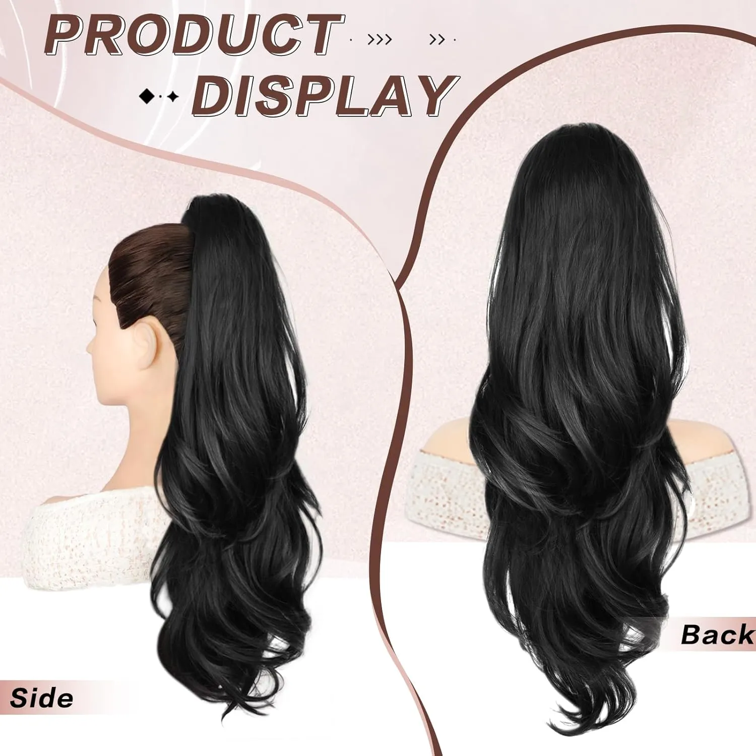 Ponytail Extension, 26 Inch Drawstring Ponytail Extension for Women Long Black Wavy Layered Pony Tails Hair Extensions Synthetic Clip in Ponytail Hairpiece for Women