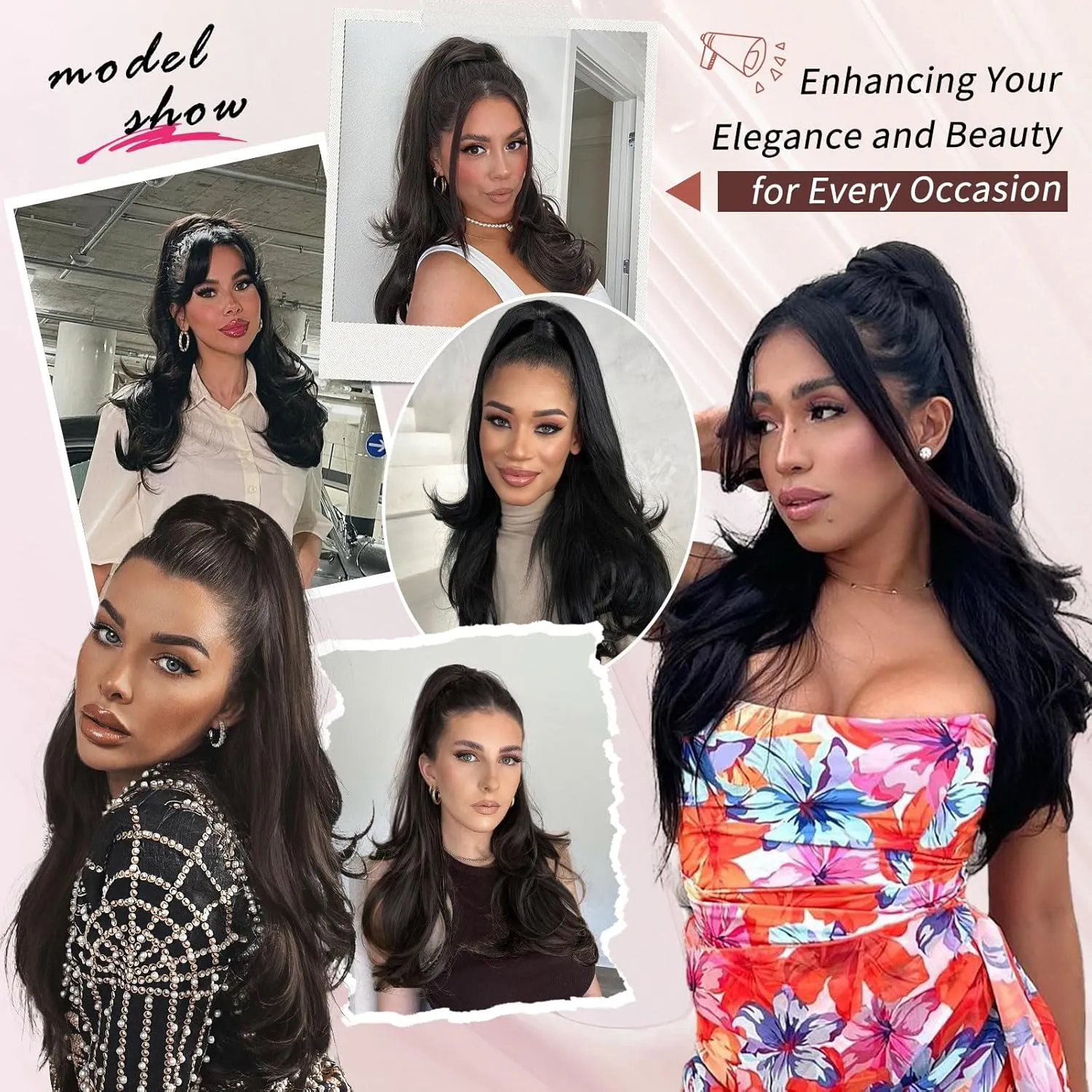 Ponytail Extension, 26 Inch Drawstring Ponytail Extension for Women Long Black Wavy Layered Pony Tails Hair Extensions Synthetic Clip in Ponytail Hairpiece for Women