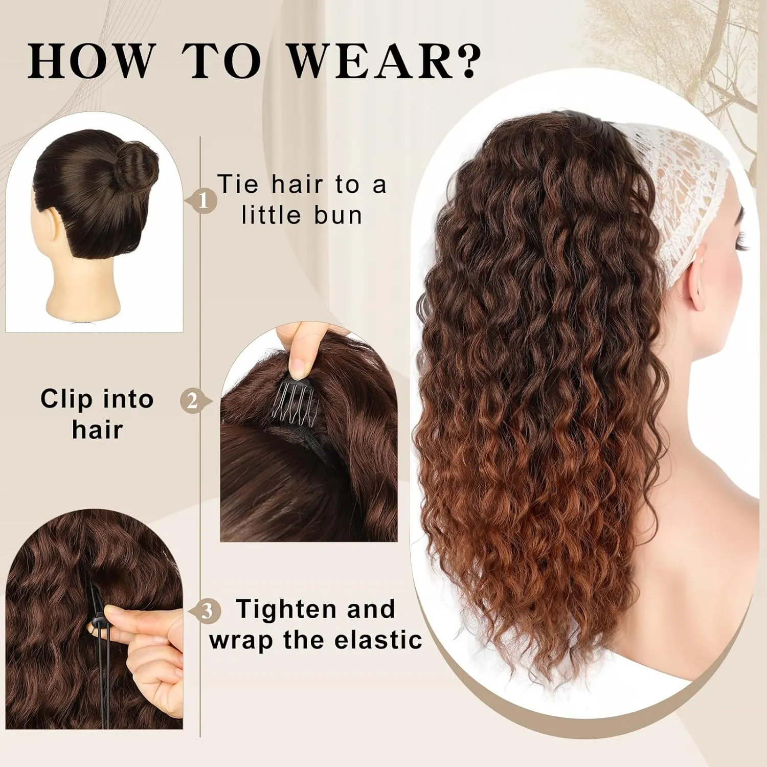Ponytail Extension, Curly Drawstring Ponytail Extension for Women 18 Inch Curly Wavy Ponytail Yaki Textured Natural Fluffy Synthetic Hairpiece for Daily Use