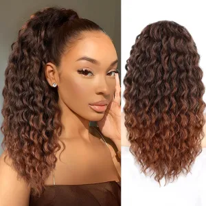 Ponytail Extension, Curly Drawstring Ponytail Extension for Women 18 Inch Curly Wavy Ponytail Yaki Textured Natural Fluffy Synthetic Hairpiece for Daily Use