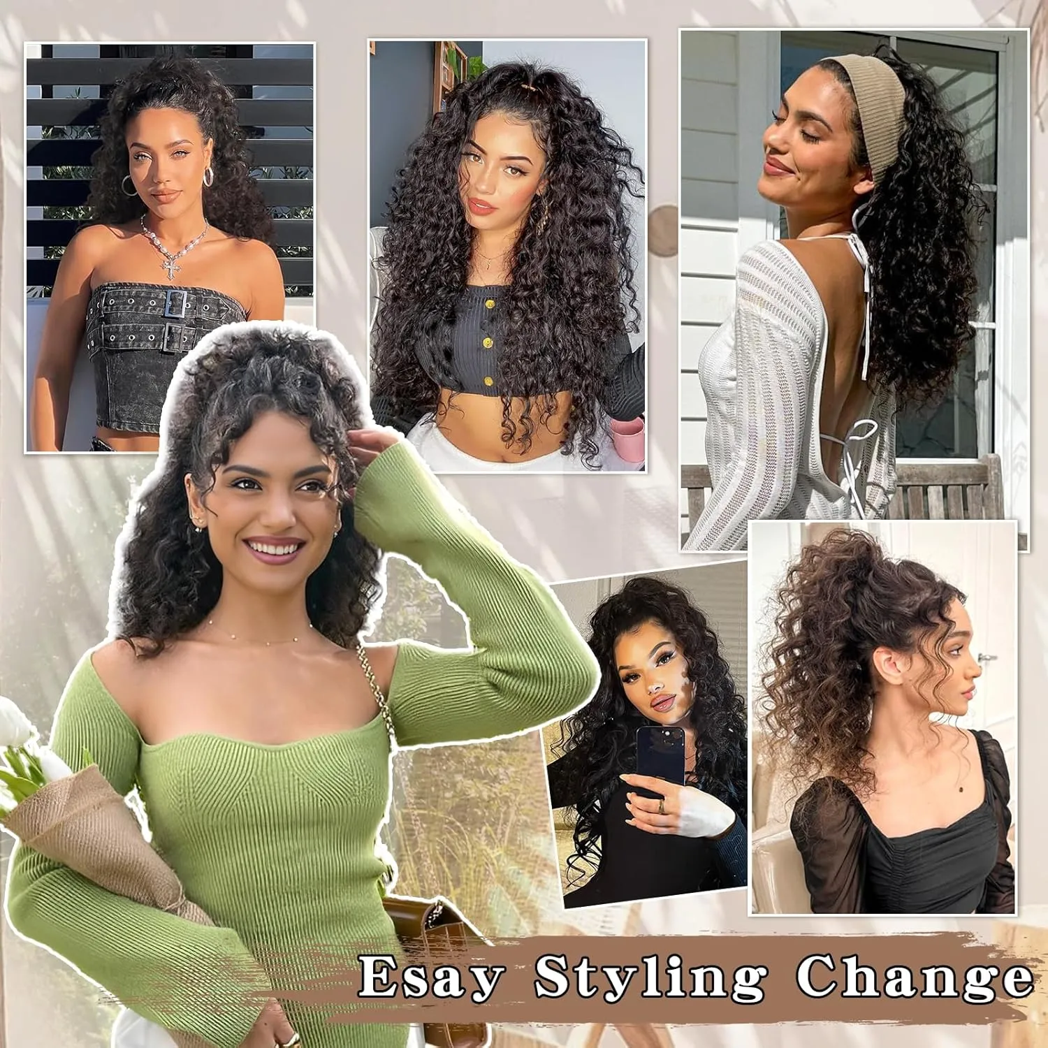 Ponytail Extension, Curly Drawstring Ponytail Extension for Women 18 Inch Curly Wavy Ponytail Yaki Textured Natural Fluffy Synthetic Hairpiece for Daily Use