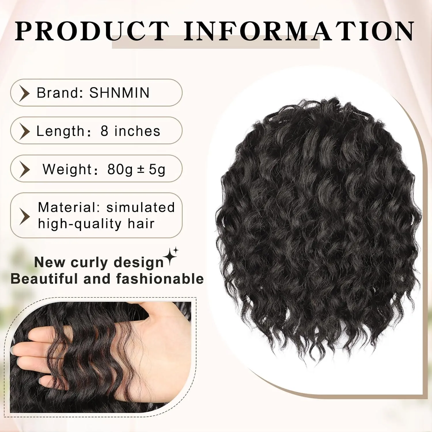 Ponytail Extension, Curly Drawstring Ponytail Extension for Women 8 Inch Curly Wavy Ponytail Yaki Textured Natural Fluffy Synthetic Hairpiece for Daily Use