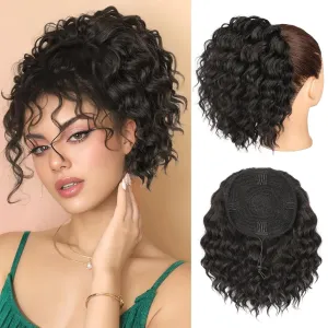 Ponytail Extension, Curly Drawstring Ponytail Extension for Women 8 Inch Curly Wavy Ponytail Yaki Textured Natural Fluffy Synthetic Hairpiece for Daily Use