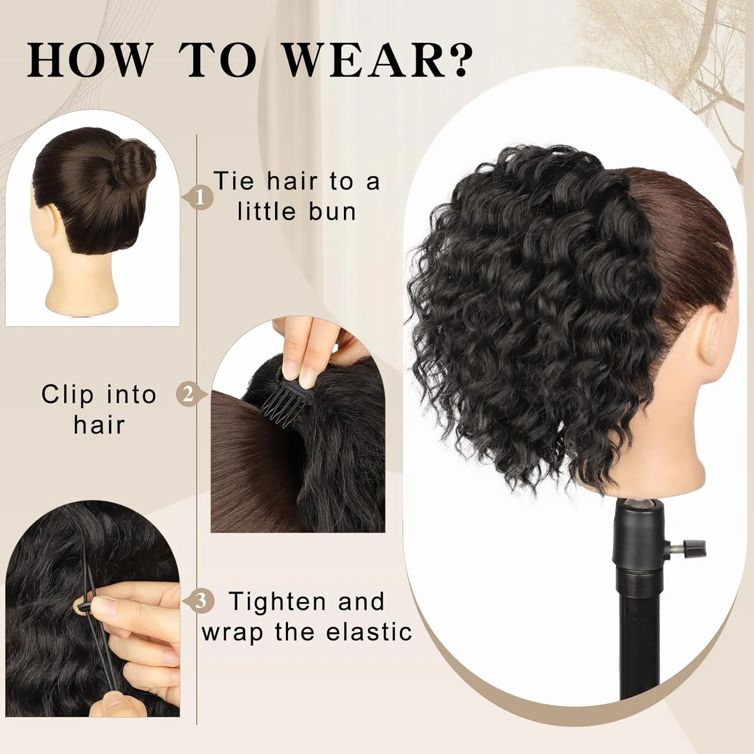 Ponytail Extension, Curly Drawstring Ponytail Extension for Women 8 Inch Curly Wavy Ponytail Yaki Textured Natural Fluffy Synthetic Hairpiece for Daily Use