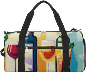 Pop Art Poster of Wine Bottles Fitness Large Gym Bag for Unisex with Shoe Compartment & Wet Pocket