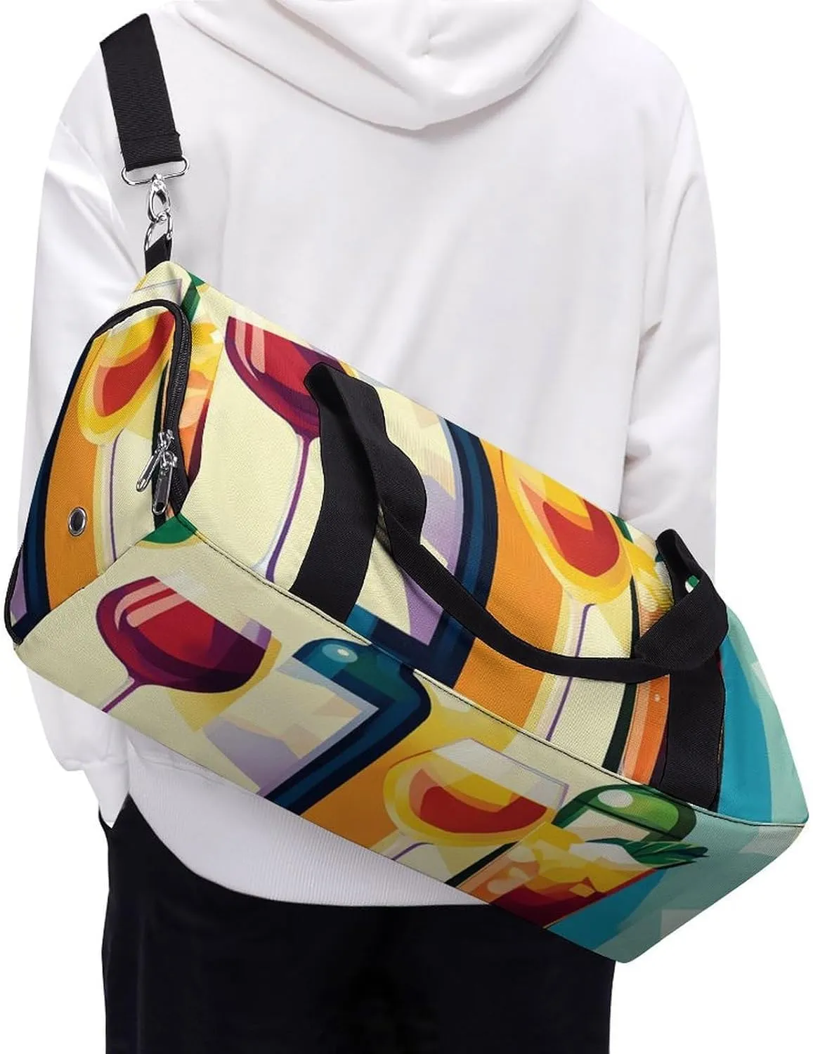 Pop Art Poster of Wine Bottles Fitness Large Gym Bag for Unisex with Shoe Compartment & Wet Pocket
