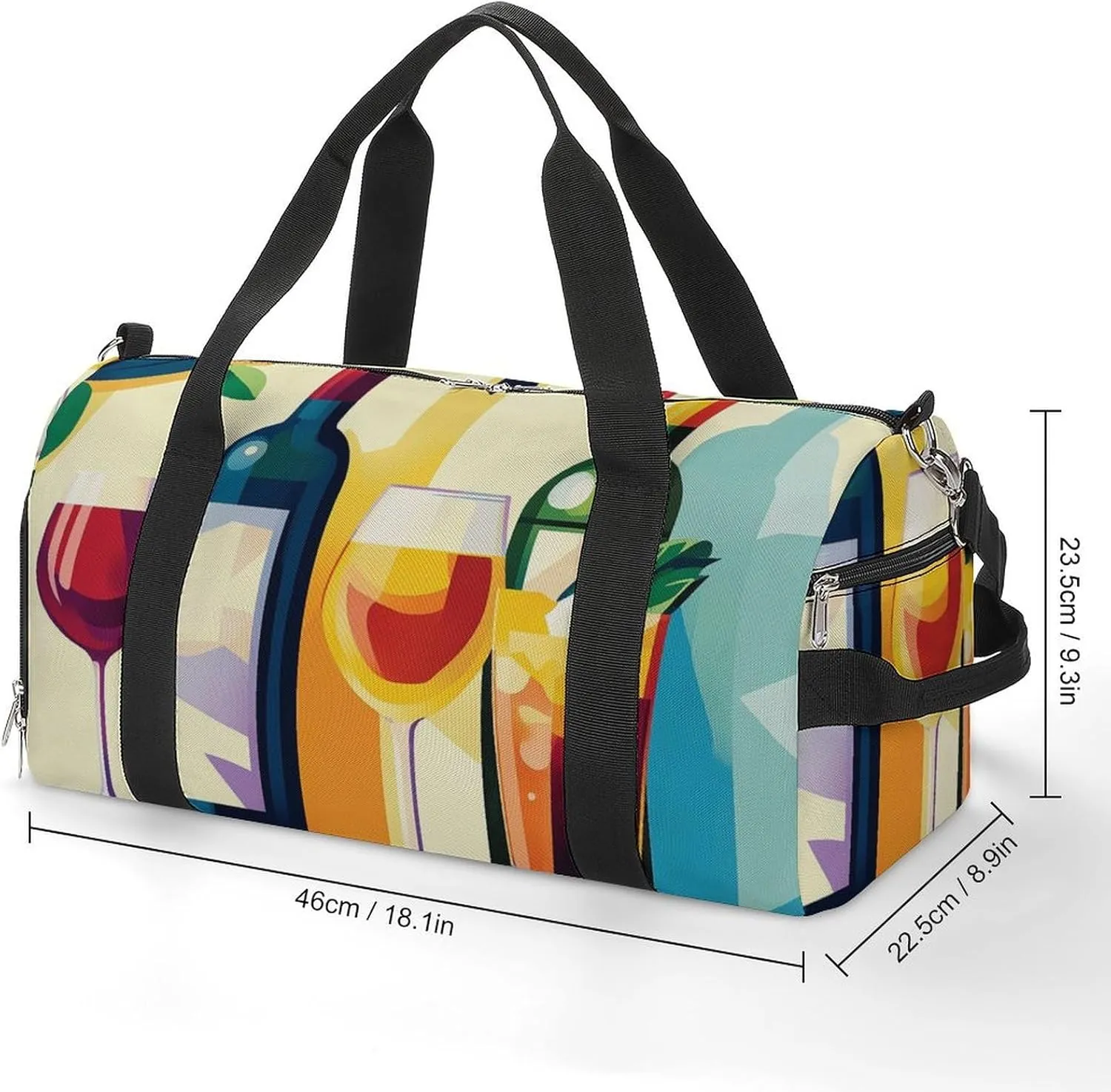 Pop Art Poster of Wine Bottles Fitness Large Gym Bag for Unisex with Shoe Compartment & Wet Pocket