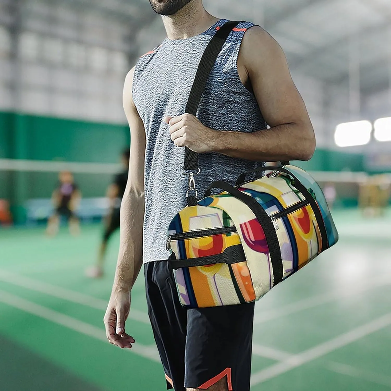 Pop Art Poster of Wine Bottles Fitness Large Gym Bag for Unisex with Shoe Compartment & Wet Pocket