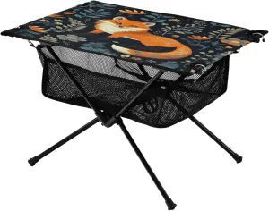 Portable Camping Table Foldable with Mesh Storage Lightweight Compact Camp Tent Side Table for Outside,Camping,Hiking,Tailgating,Fox