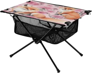 Portable Camping Table Foldable with Mesh Storage Lightweight Compact Camp Tent Side Table for Outside,Camping,Hiking,Tailgating,Fox