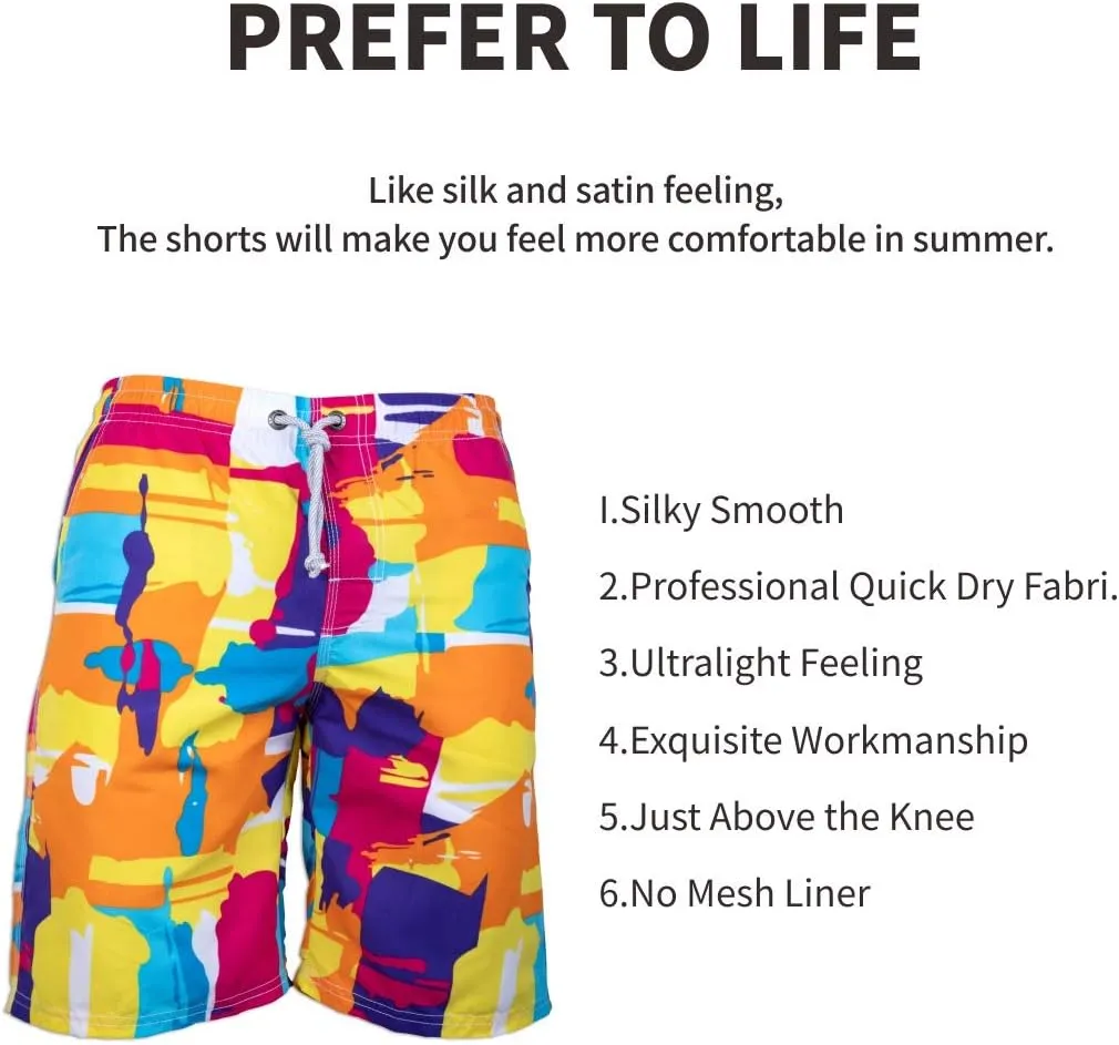 PREFER TO LIFE Men's Board Shorts, Quick Dry Swimwear Beach Holiday Party Bermuda Swim Big Pants …