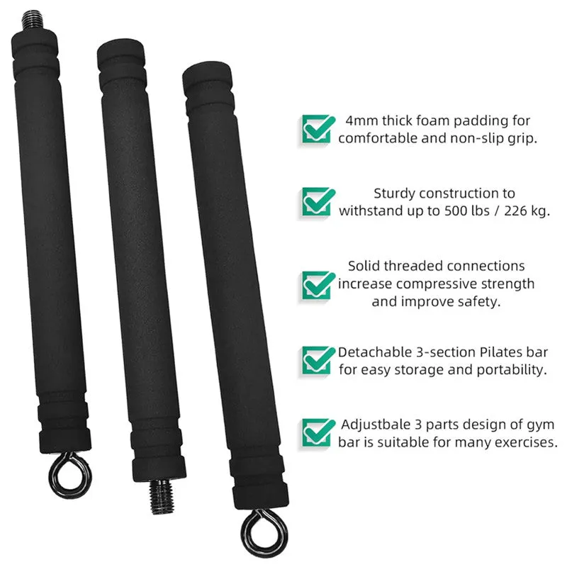 Premium Pilates Bar – Portable Resistance Yoga Stick for Full-Body Workout, Non-Slip Design, Adjustable Length, Up to 500lbs Capacity, Lightweight and Compact Exercise Equipment for Home & Travel
