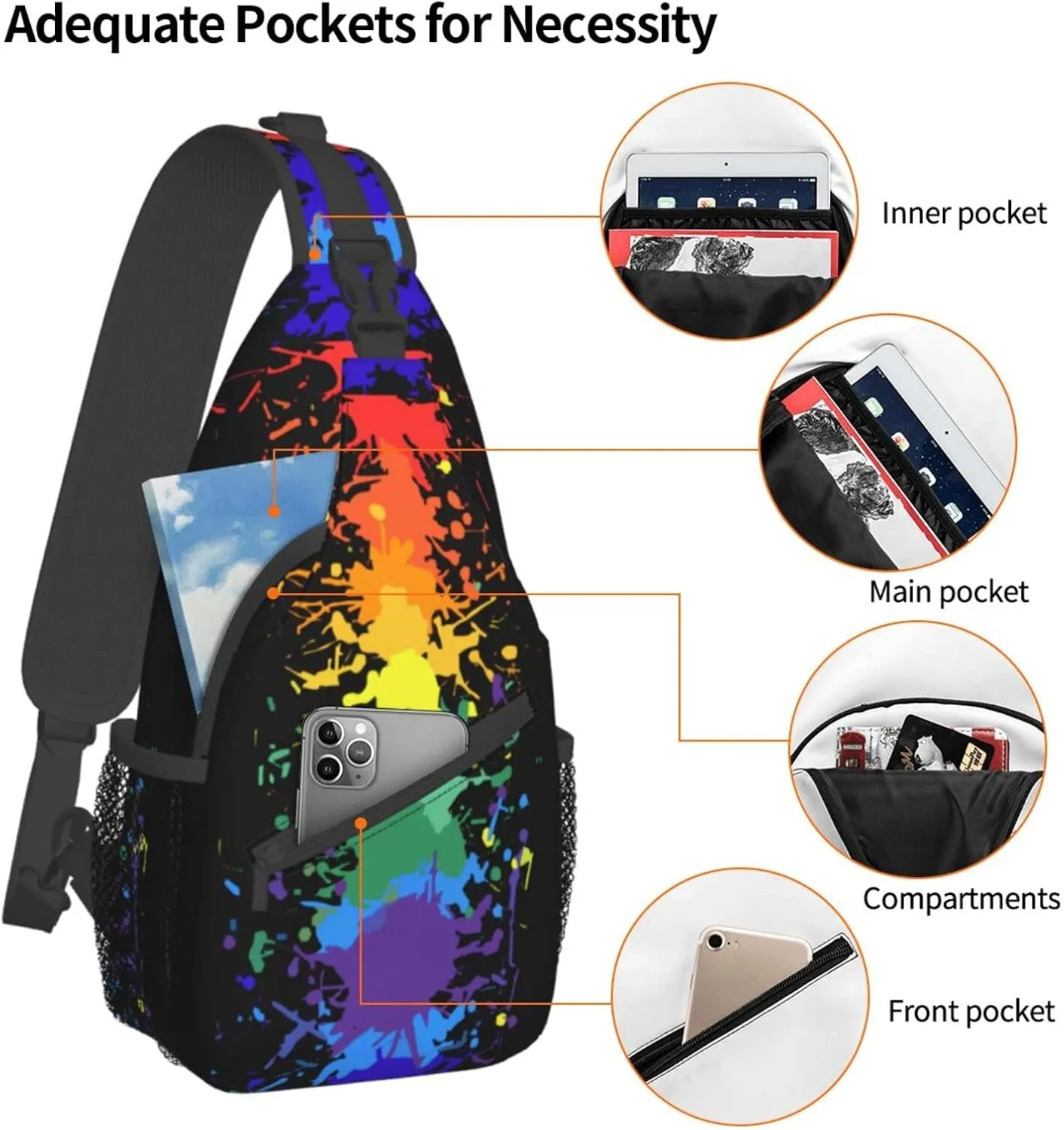 Pride Crossbody Bag LGBTQ Sling Bag Crossbody Backpack Rainbow Shoulder Bags Travel Hiking Daypack for Men Women