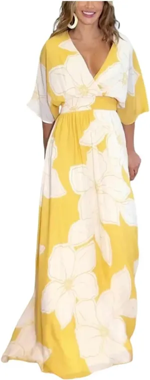 Printed, Backless, Loose Flowing Beach Dress for Women,Beach Vacation Floral Dresses for Women
