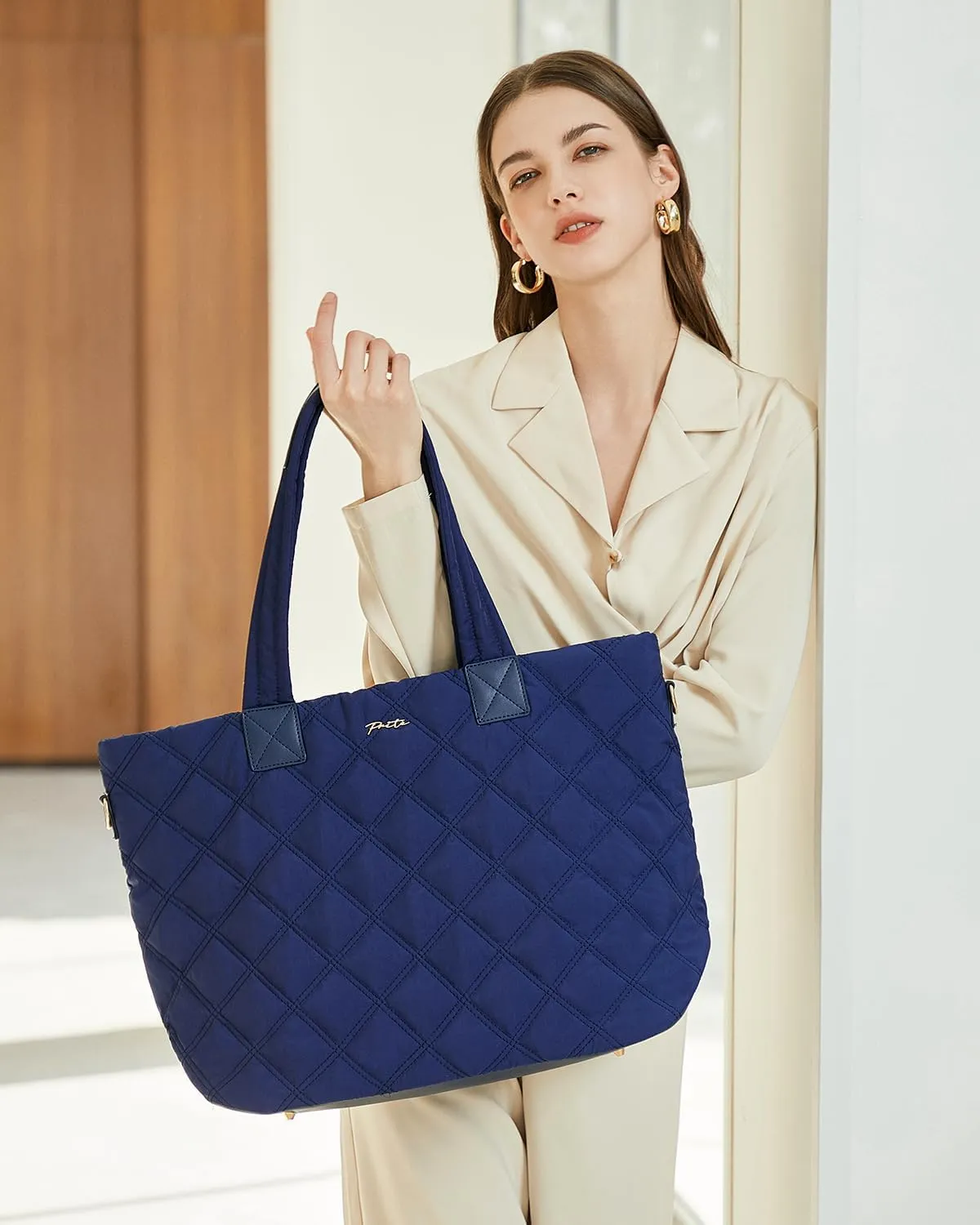 Prite Tote Bag for Women Lightweight Puffer Tote with Compartment Quilted Work Bag