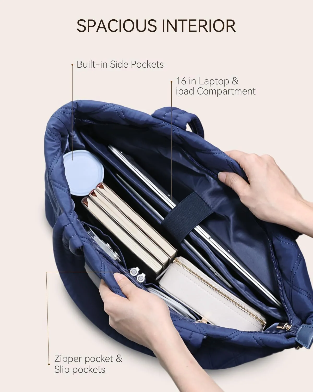 Prite Tote Bag for Women Lightweight Puffer Tote with Compartment Quilted Work Bag