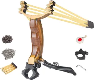 Professional Slingshot Set, Slingshots for Hunting Wrist Support Power with Rubber Band Replacement, Steel Target, Clay Ammo and Steel Ammo, Outdoor Catapult Sling Shots for Adults
