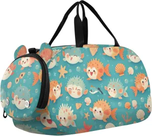 Pufferfish Kids Duffel Bag with Shoes Compartment Multifunctional Overnight Bag for Boys and Girls