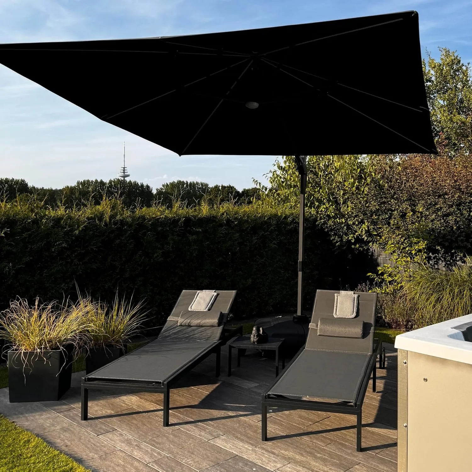 PURPLE LEAF Outdoor Tanning Lounge Chair Set with Face Hole Adjustable Reclining Chairs for Poolside Beach Wheels Pillows and Table Patio Aluminum Sunbathing Lounger Grey