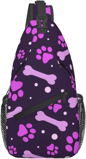Purple Paw Print And Bone Men'S Chest Bag Sling Backpack Crossbody Shoulder Bag Travel Hiking Daypack