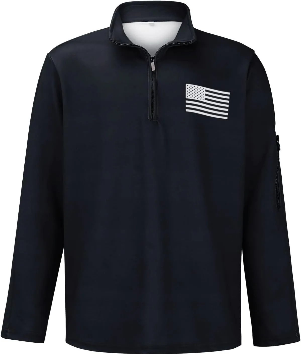 Quarter Zip Pullover Men American Flag Graphic Patriotic Tactical Sweatshirt Casual Stand Collar Top with Side Pocket