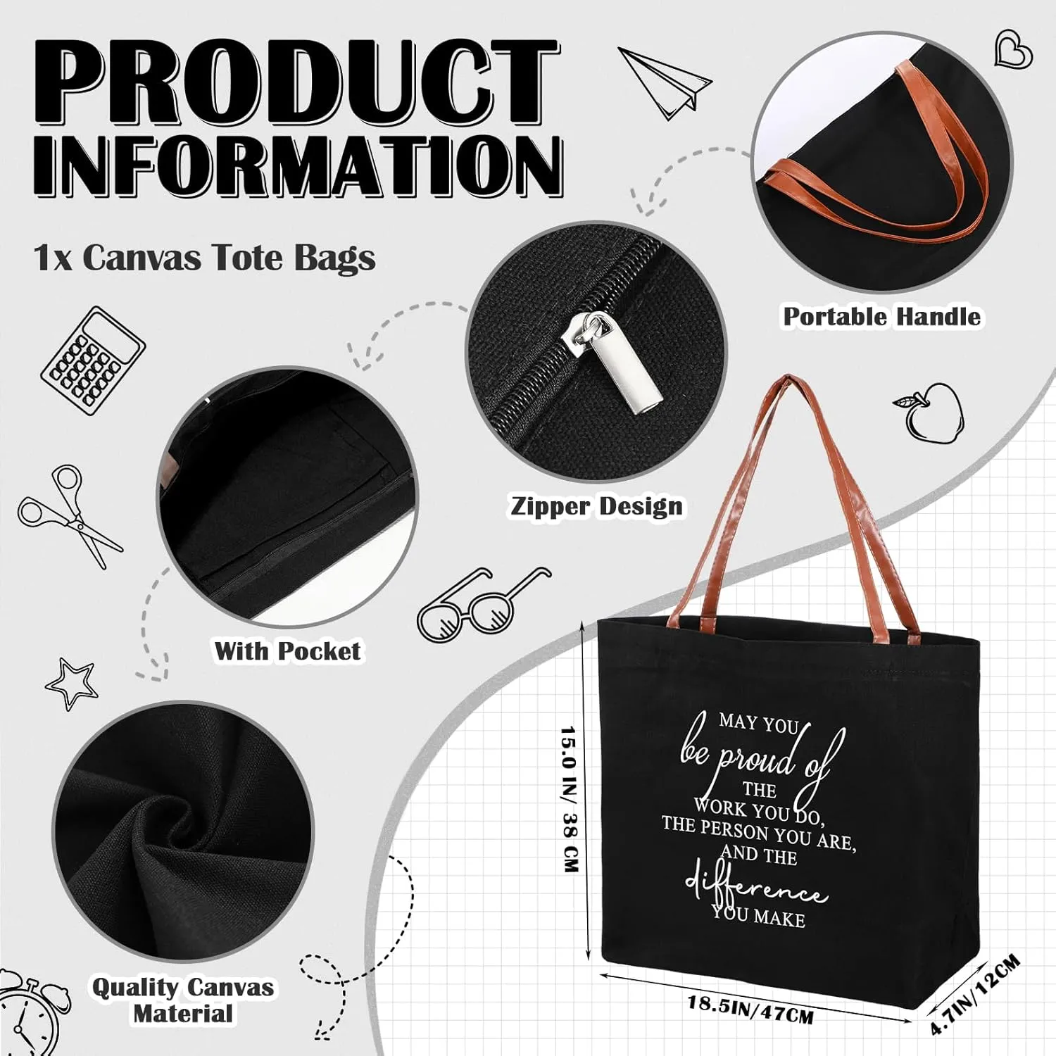 Queekay 2 Pcs May You Be Proud of the Work Sign Tote Bag Thank You Teacher Nurse Inspirational Gifts Totes Bags And Makeup Bag For Coworker Employee Work Travel Shopping