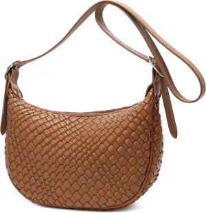 Queenoris Woven Crescent Sling Bags, Vegan Leather Small Shoulder Bag Crossbody Bag Trendy Hobo Purses with Adjustable Strap